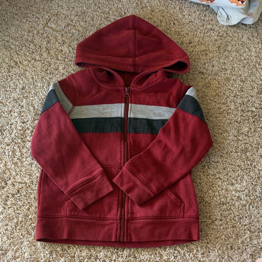 Kids Red Hoodie with Black and Gray Stripes
